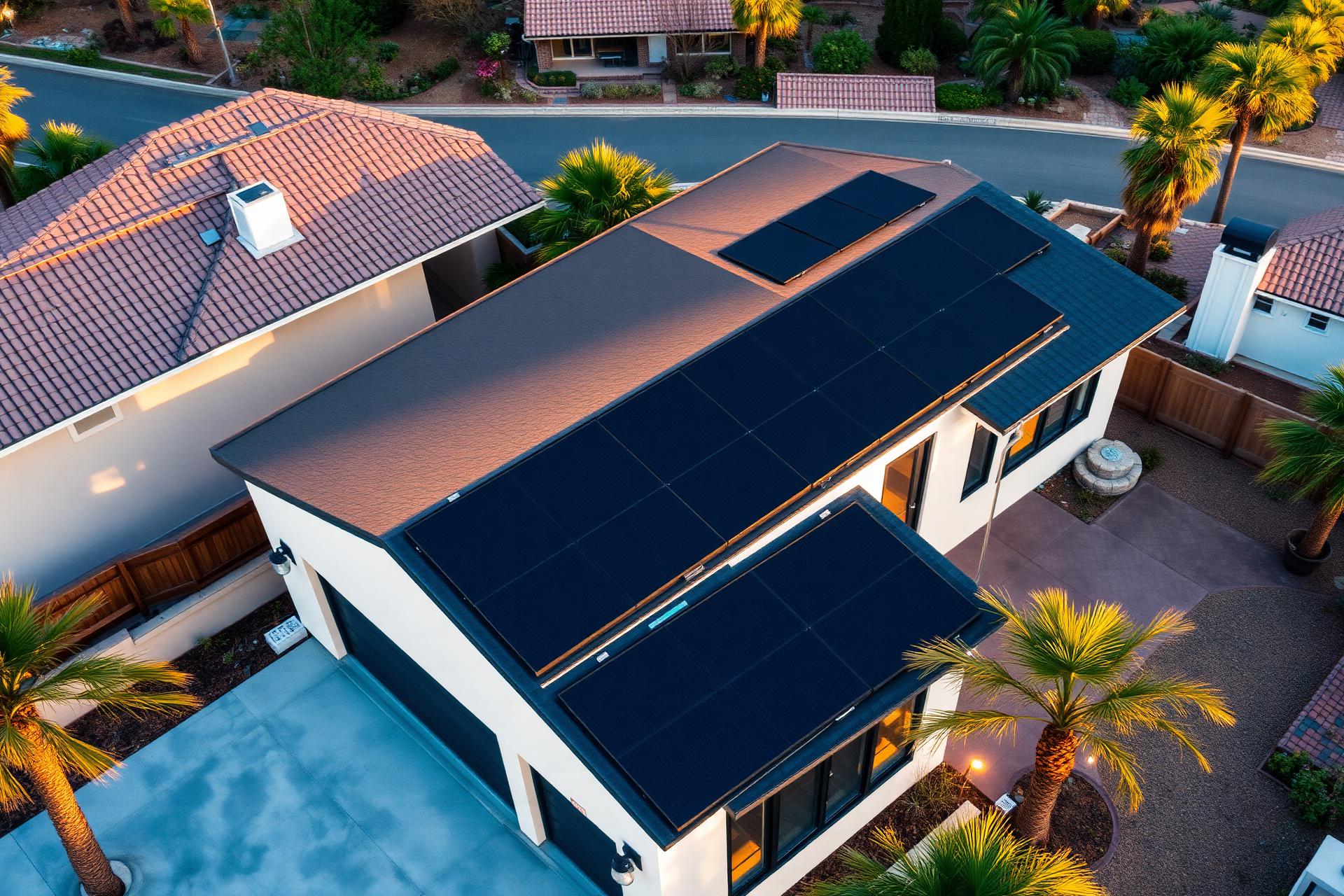 California home with rooftop solar at golden hour